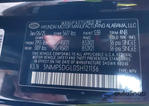 2025 Hyundai Santa Fe Calligraphy из США, поврежденный, VIN 5NMP5DGL0SH121136